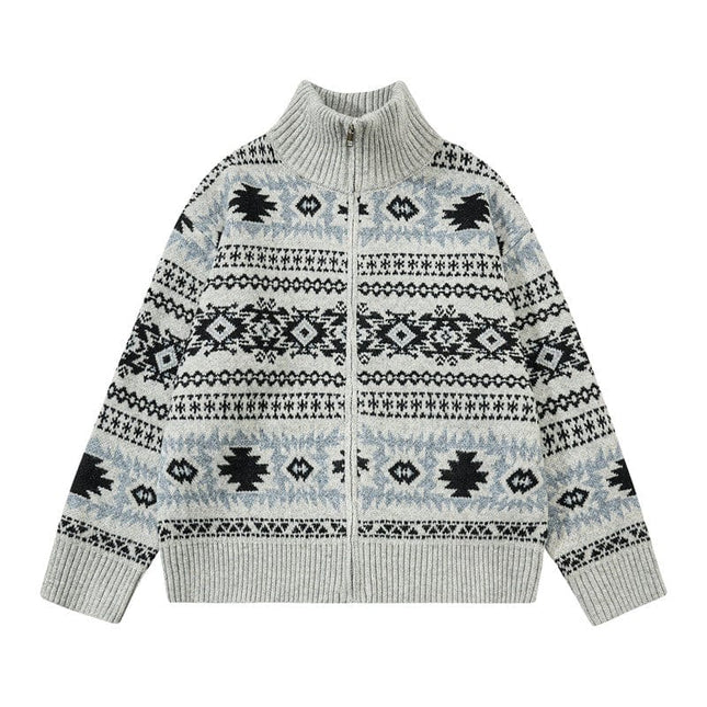 TALKLESSFASHION M / Grey Fair Isle Executive Stand-Collar Shell