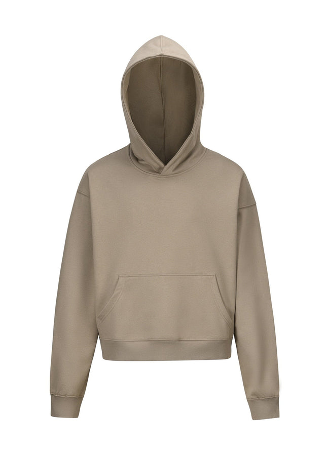 TALKLESSFASHION M / Khaki 0039 American retro trend men's and women's high street version design solid color men's pullover short wide hooded sweatshirt