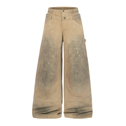 TALKLESSFASHION M / Khaki Jiaqlo 2026 new wasteland style American retro stained washed wide-leg jeans straight ink splashed logging pants