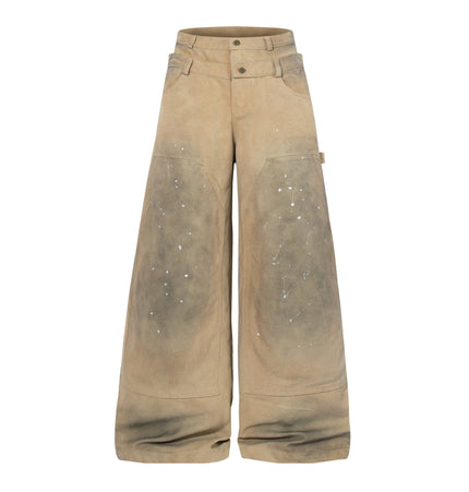 THETLSTUDIO M / Khaki Jiaqlo 2026 new wasteland style American retro stained washed wide-leg jeans straight ink splashed logging pants