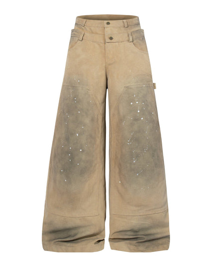 TALKLESSFASHION M / Khaki Jiaqlo 2026 new wasteland style American retro stained washed wide-leg jeans straight ink splashed logging pants