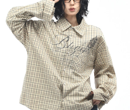 TALKLESSFASHION M / Khaki OV original autumn new American retro plaid shirt jacket men's and women's loose casual shirt long-sleeved top trend