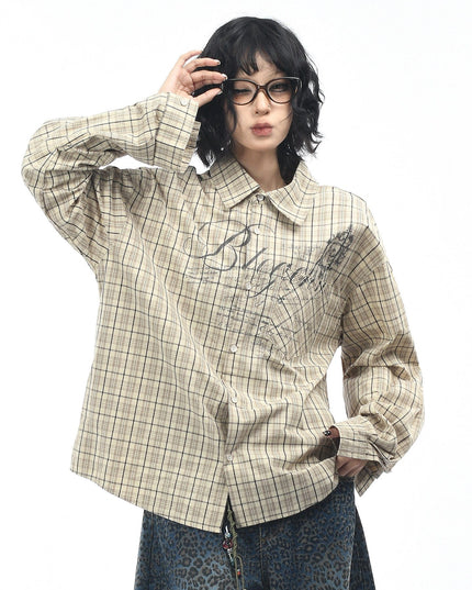 TALKLESSFASHION M / Khaki OV original autumn new American retro plaid shirt jacket men's and women's loose casual shirt long-sleeved top trend