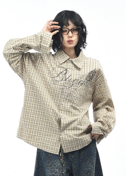 THETLSTUDIO M / Khaki OV original autumn new American retro plaid shirt jacket men's and women's loose casual shirt long-sleeved top trend
