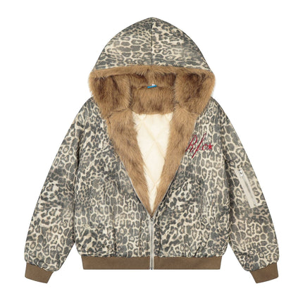 TALKLESSFASHION M / Leopard print Leopard Plush Mountain Padded Jacket