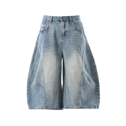 TALKLESSFASHION M / Light blue BLACKLISTS American retro deconstructed silhouette washed scimitar denim shorts cropped wide-leg cropped pants for men and women
