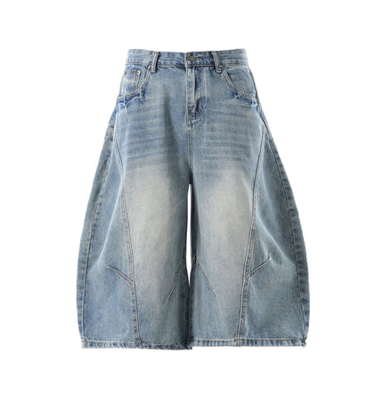 TALKLESSFASHION M / Light blue BLACKLISTS American retro deconstructed silhouette washed scimitar denim shorts cropped wide-leg cropped pants for men and women