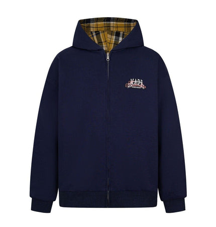 TALKLESSFASHION M / Navy two sided plaid hooded jacket on both sides