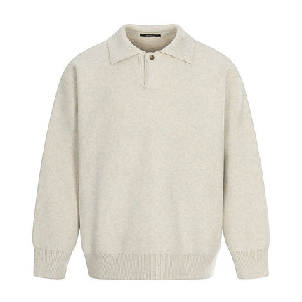 TALKLESSFASHION M / Oatmeal MYC011 GXFortune Winter American Heavy Solid Color Polo Collar Sweater Men's and Women's High-End Loose Warm Top Trend