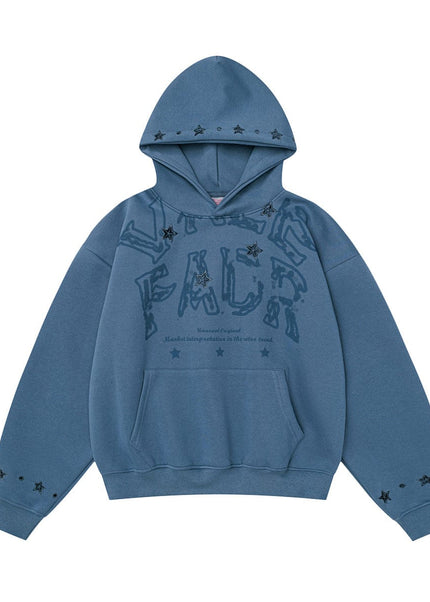 THETLSTUDIO M / Old blue W600 American Retro Men's and Women's High-End Trend Star Embroidered Hollow Design Men's Loose Hooded Sweatshirt