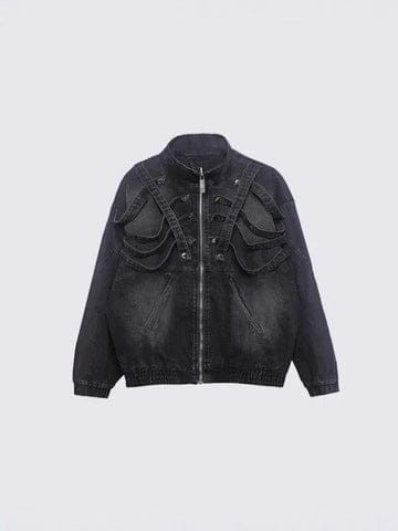 TALKLESSFASHION M / Photo Color Dark retro washed shoulder pads ripped denim jacket