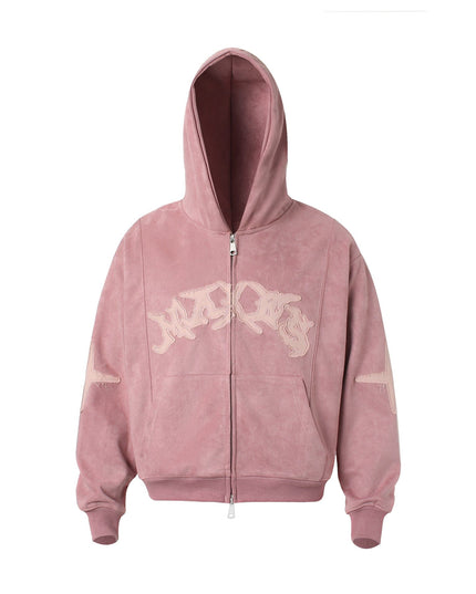 TALKLESSFASHION M / Pink Suede Hooded Street Sweatshirt