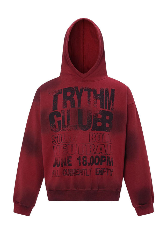 TALKLESSFASHION M / red 27112 Fall/Winter American Retro High-End Neutral Letter Print Design Washed Heavy Men's Hooded Sweatshirt