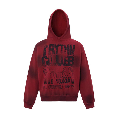 THETLSTUDIO M / red 27112 Fall/Winter American Retro High-End Neutral Letter Print Design Washed Heavy Men's Hooded Sweatshirt