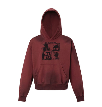 THETLSTUDIO M / red 27415 American street trend neutral trend print old-feeling spray horse design short and wide men's hooded sweatshirt