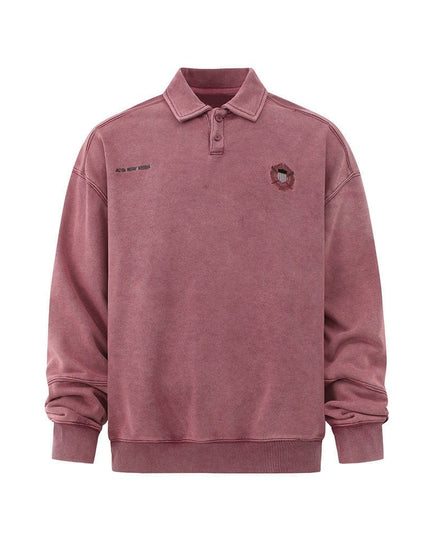 TALKLESSFASHION M / red Embroidered Lapel Pullover Sweatshirt