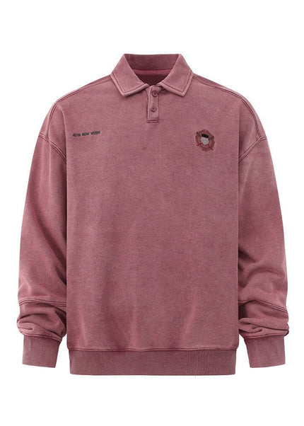 THETLSTUDIO M / red Embroidered Lapel Pullover Sweatshirt