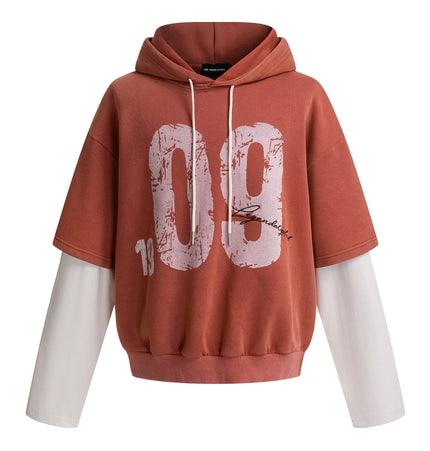 TALKLESSFASHION M / red High Street Contrast Stitching Two Piece Hooded Pullover