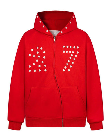 TALKLESSFASHION M / red irregular twist zipper cardigan sweatshirt