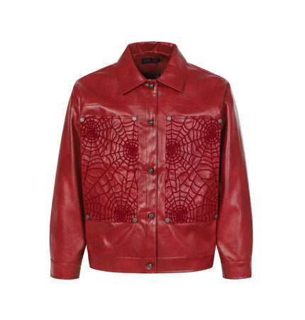 THETLSTUDIO M / Red shirt Crocodile print shoulder pads, leather jackets, jackets, niche European and American hiphop jackets, men's trends, high-end vintage tops