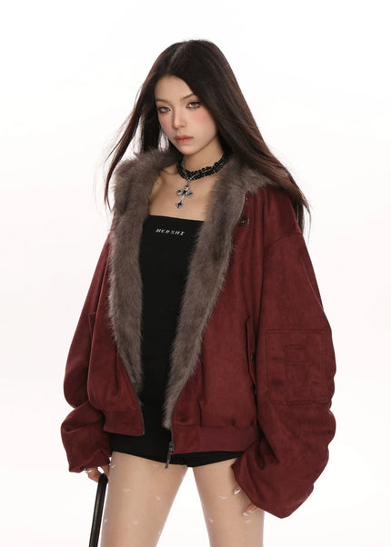 THETLSTUDIO M / Red Wear it on both sides Reversible Suede Faux Fur Jacket