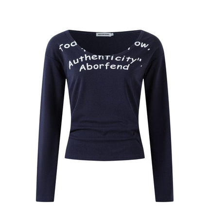 THETLSTUDIO M / Royal blue XPKAEAX American Spice Girl Monogram Print U-Neck Long Sleeve T-Shirt Women Fall 2025 Loose Off-the-Shoulder Top ins
