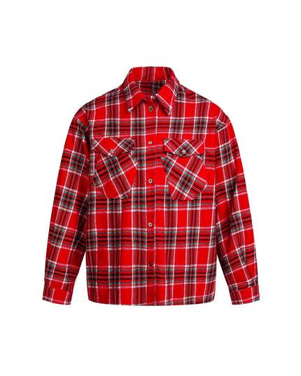 TALKLESSFASHION M / stripe EON 26 Spring New spot American street trendy plaid embroidery long sleeve shirt for men
