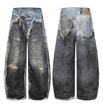 Destroyed Scimitar Jeans in Smoky Blue Black