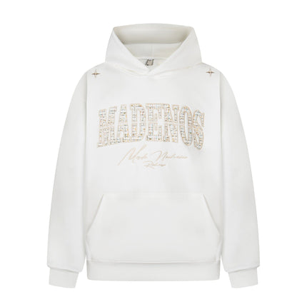 TALKLESSFASHION M / white 2727 American retro high street trend men's and women's high-end letter 10,000 needle embroidery picture design men's hooded sweatshirt