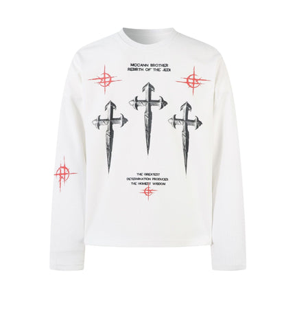 THETLSTUDIO M / white Hip-Hop Dark Cross Graphic Long Sleeve Tee