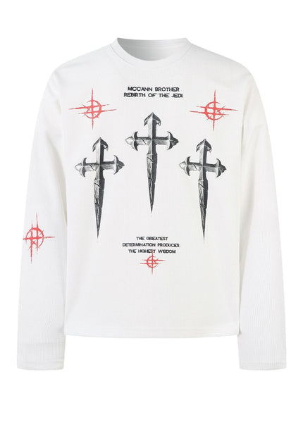 THETLSTUDIO M / white Hip-Hop Dark Cross Graphic Long Sleeve Tee