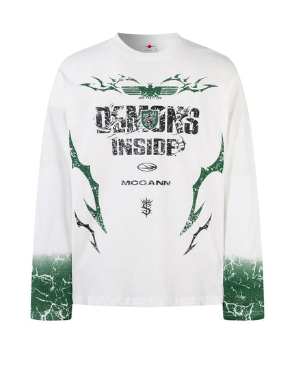 TALKLESSFASHION M / white Hip-Hop Motorcycle Dark Print Long Sleeve Tee