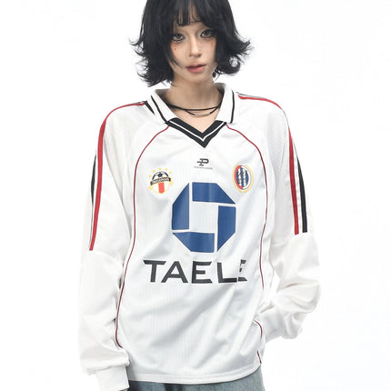 TALKLESSFASHION M / white OV Original American Vintage V-Neck Jersey Printed Long Sleeve T-Shirt Men's and Women's Autumn Loose Raglan Sleeve Couple Top Tide