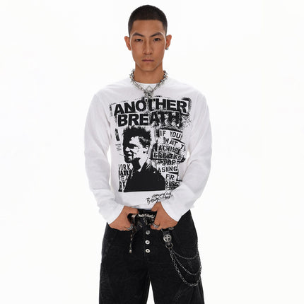 TALKLESSFASHION M / white Vintage Portrait Print Crew Neck Long Sleeve