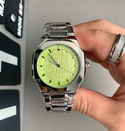 TALKLESSFASHION Matcha green Square silver band square watch