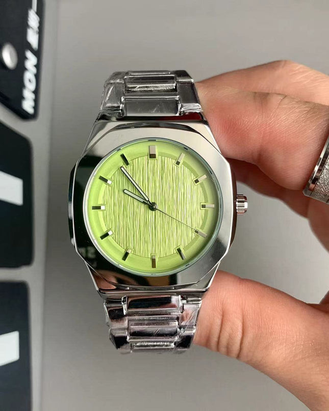 TALKLESSFASHION Matcha green Square silver band square watch