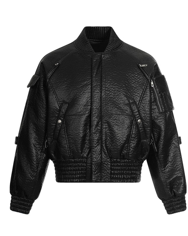 TALKLESSFASHION Mecha Pilot Padded Leather Jacket