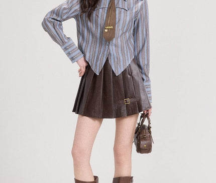 TALKLESSFASHION Mi Xiaoke American retro long-sleeved shirt women's spring college style with striped shirt and small temperament top