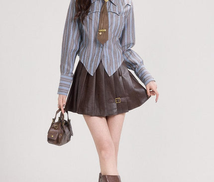 TALKLESSFASHION Mi Xiaoke American retro long-sleeved shirt women's spring college style with striped shirt and small temperament top