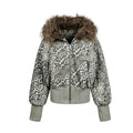 TALKLESSFASHION mountain carved fur collar cotton jacket leopard print jacket