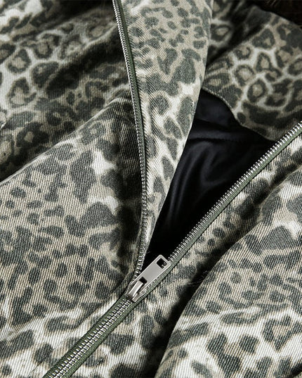 TALKLESSFASHION mountain carved fur collar cotton jacket leopard print jacket