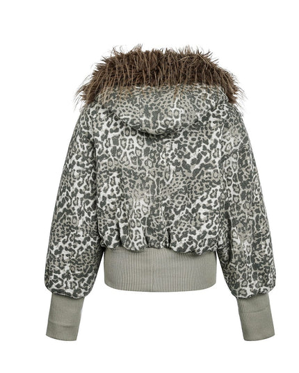 TALKLESSFASHION mountain carved fur collar cotton jacket leopard print jacket