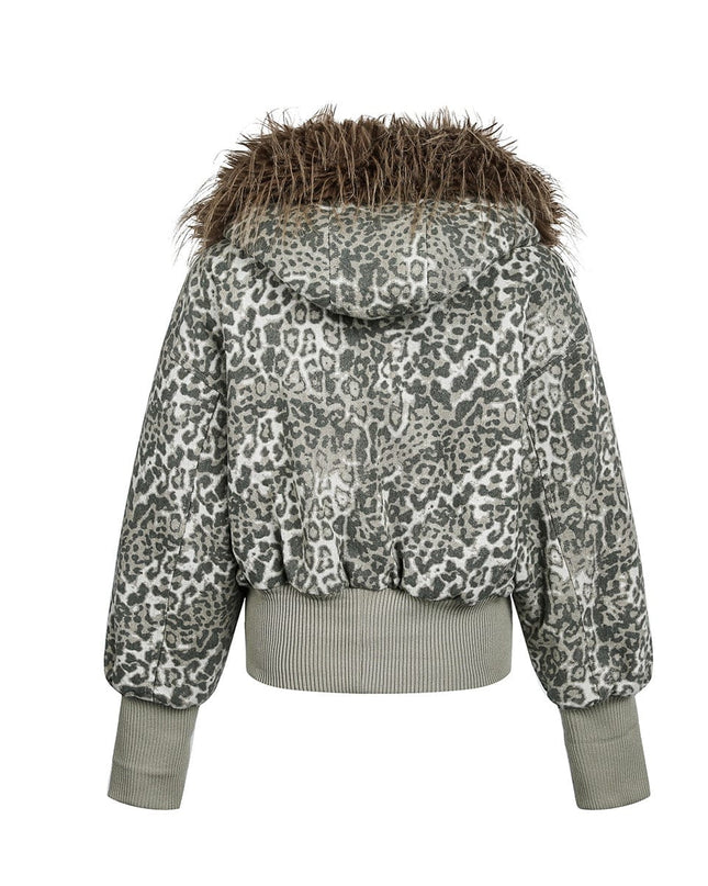 TALKLESSFASHION mountain carved fur collar cotton jacket leopard print jacket
