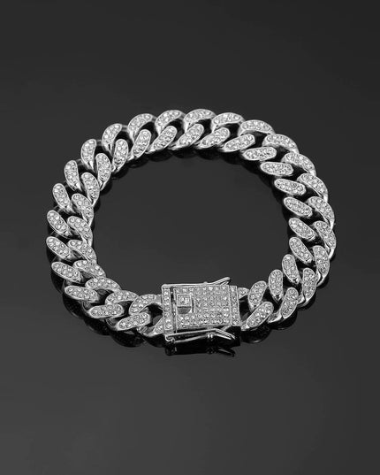 TALKLESSFASHION MS Full Diamond Bracelet 13MM Hip Hop American Hip Street Full Diamond Rap Rap Anklet Cuban Chain Men's Bracelet