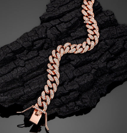 TALKLESSFASHION MS Full Diamond Bracelet 13MM Hip Hop American Hip Street Full Diamond Rap Rap Anklet Cuban Chain Men's Bracelet