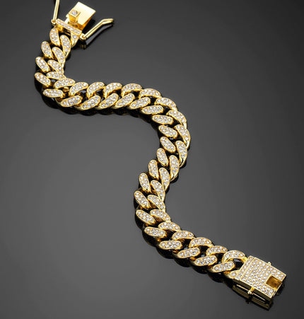 TALKLESSFASHION MS Full Diamond Bracelet 13MM Hip Hop American Hip Street Full Diamond Rap Rap Anklet Cuban Chain Men's Bracelet