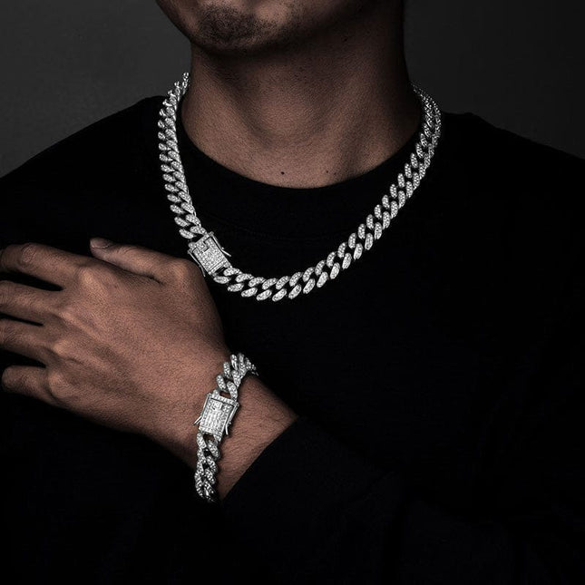 TALKLESSFASHION MS Full Diamond Bracelet 13MM Hip Hop American Hip Street Full Diamond Rap Rap Anklet Cuban Chain Men's Bracelet