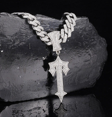 TALKLESSFASHION MS Sword Cuban Chain American Hip Hop Diamond Full Diamond Trend Hiphop Rap Rap Premium Pendant Men's Necklace