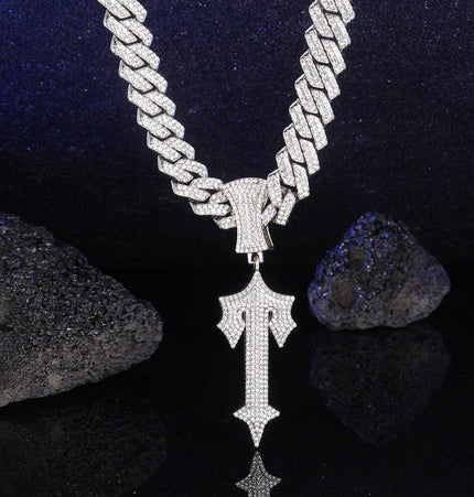 TALKLESSFASHION MS Sword Cuban Chain American Hip Hop Diamond Full Diamond Trend Hiphop Rap Rap Premium Pendant Men's Necklace