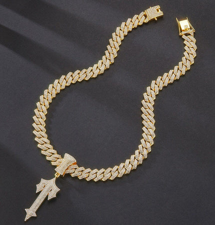 TALKLESSFASHION MS Sword Cuban Chain American Hip Hop Diamond Full Diamond Trend Hiphop Rap Rap Premium Pendant Men's Necklace